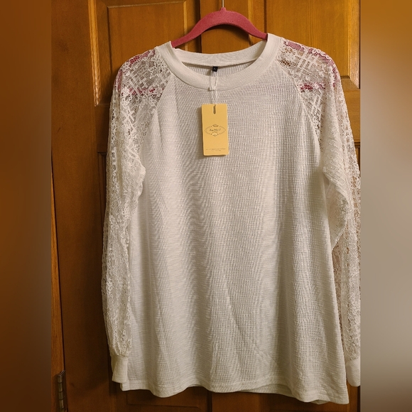 Haomeili Long-sleeved White Lace Size Large Top NWT - Picture 1 of 5